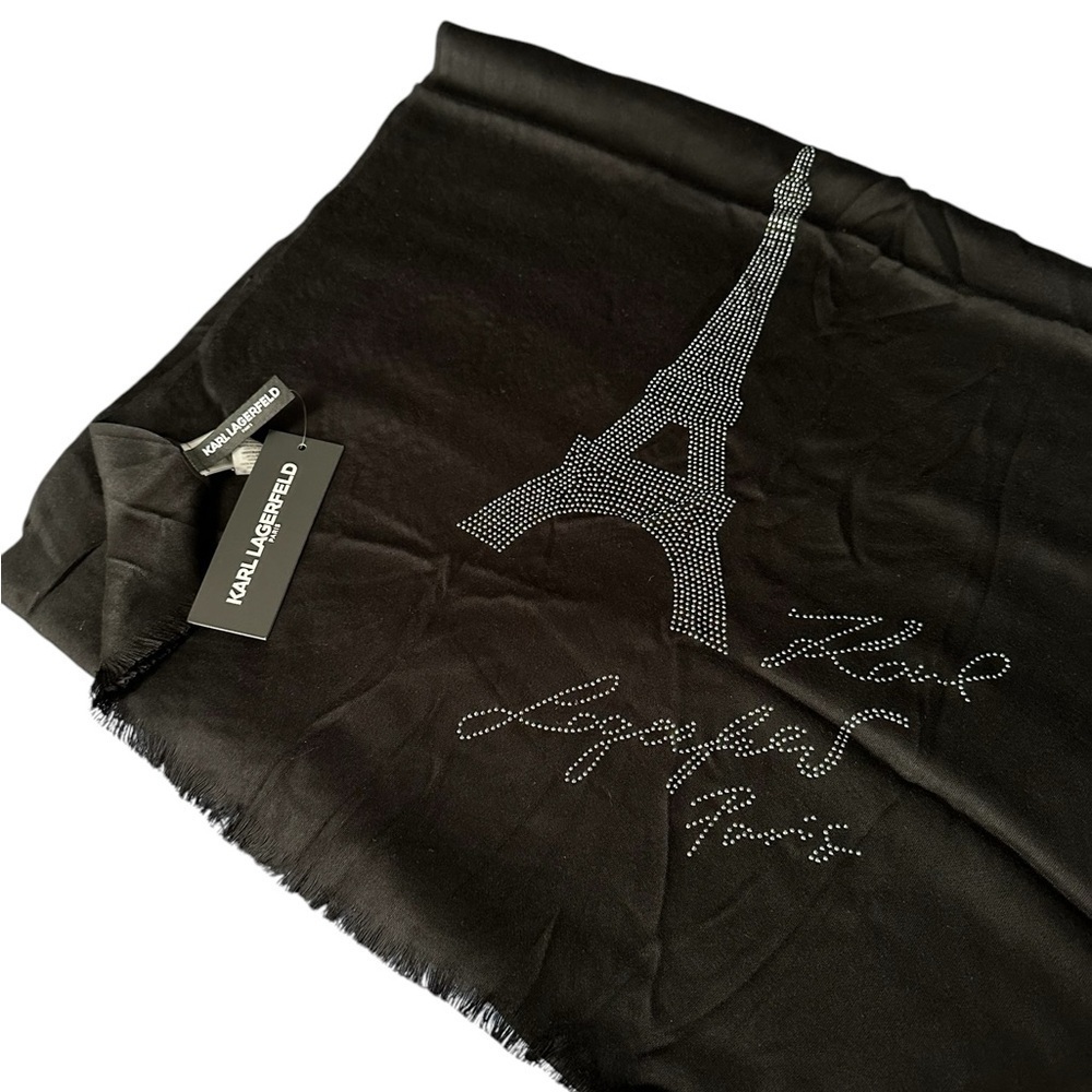 KARL LAGERFELD PARIS Women's Sparkle Eiffel Tower Black Scarf Wrap - Picture 8 of 11